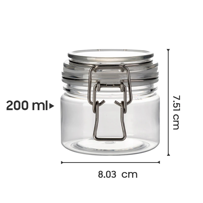 RTS 10pcs / lot 200ml Freshness Preservation PET Plastic Food Container Oil Soft Sweets Clip Top Storage Jar