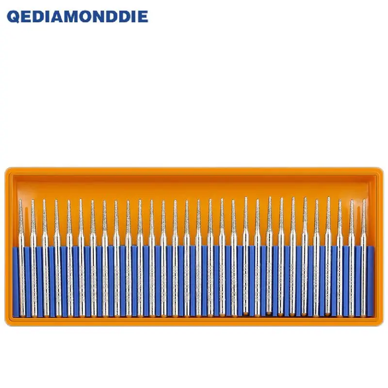30 pcs / set Diamond Coated Grinding Head Rotary Tool 3mm Shank Diamond Gring Bits Burr Mounted Points for Engraving Carving