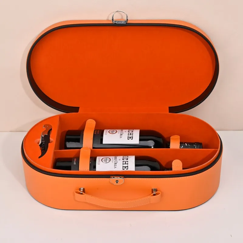 Factory supply OEM design high-end custom logo orange wine bottle with corkscrew accessories packaging box for 2 wine bottle