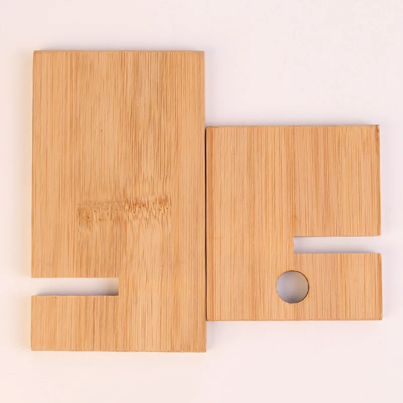 New bamboo charger and stand for mobile cell phone and tablet table holder with logo