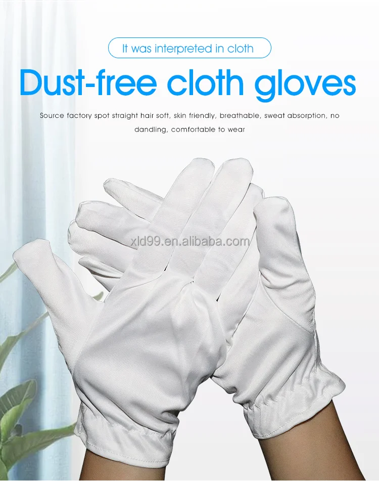 White Jewelry Polishing Gloves Dust Proof Microfiber Gloves White Clean Cloth Glove