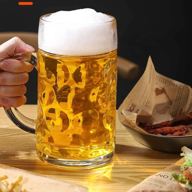 Wholesale Custom Logo Classic 1L Empty Beer Glasses high quality glass beer mug Large Clear beer glass with handle