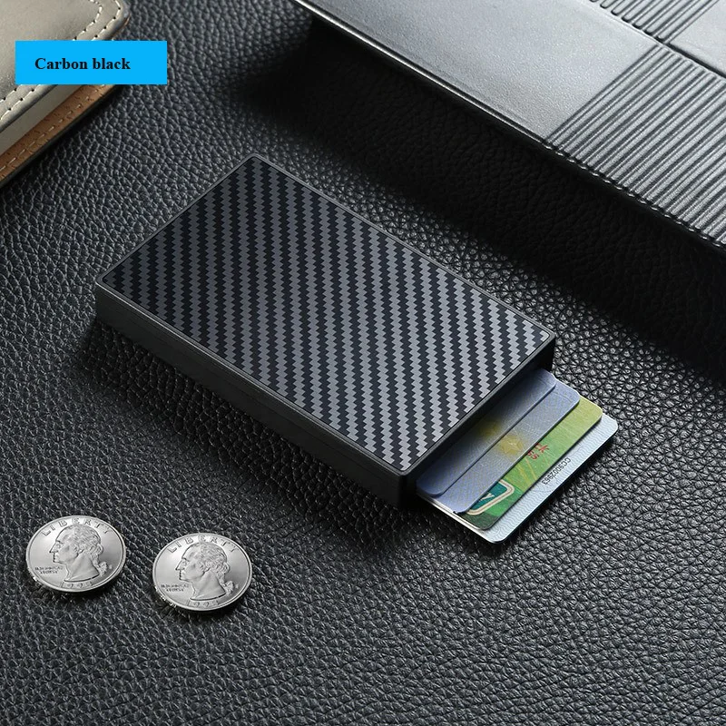Newest Personalized Designer Coin Metal Aluminum Custom Slim Automatic Pop up Carbon Fiber Credit  Card Holder Wallets Men