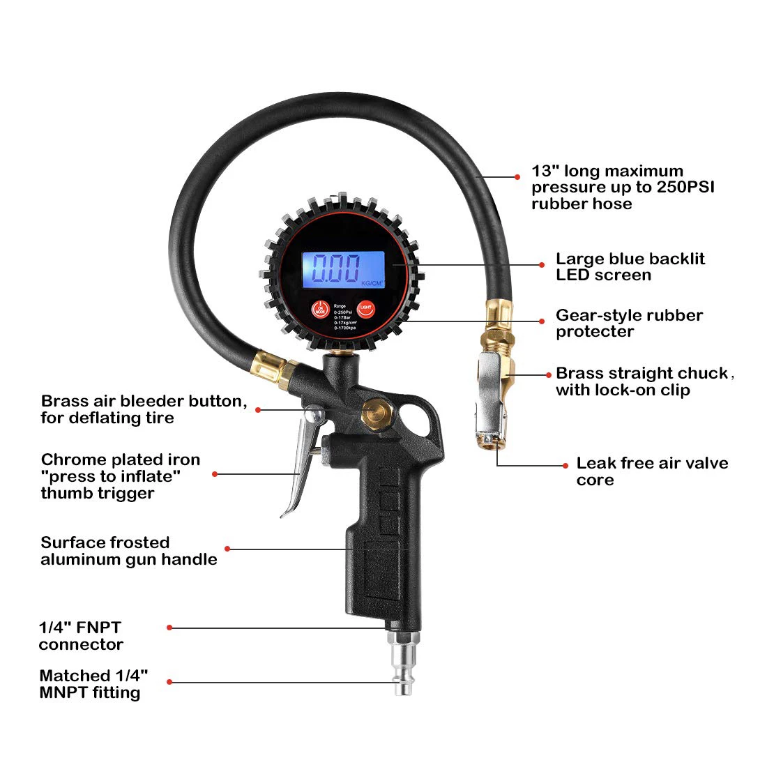 manufacturer Brass Chuck Digital Tire pressure Inflator Gauge Tyre Air Gun for Car