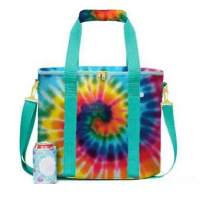 High quality neoprene insulated tote bag cooler colorful rainbow tie dye cooler bag for camping