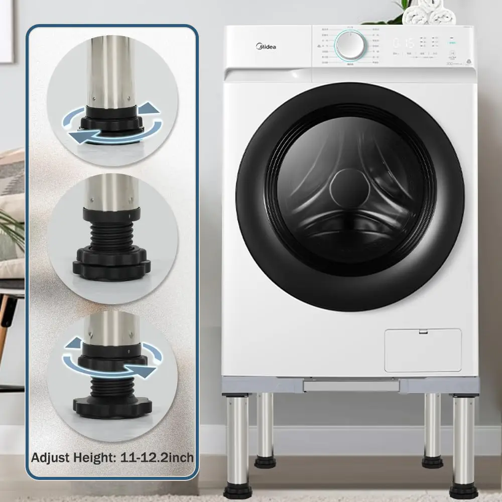 Washing Machine Stand Mini Fridge Stand with 4 Strong Feet (11-12.2in High) Adjustable Refrigerator Base Multi-Functional