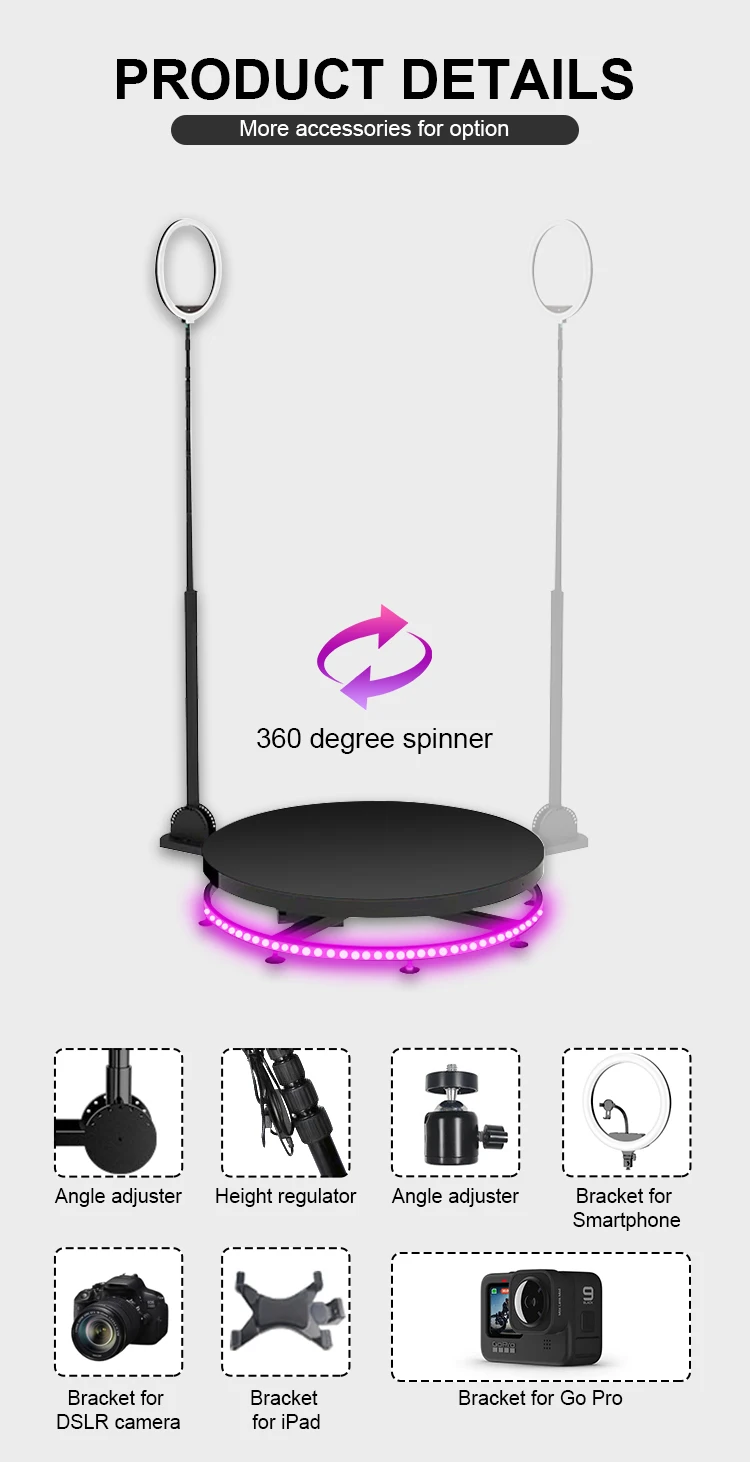 Party supplies spinning video photobooth 68cm 80cm 100cm 115cmwedding portable 360 photo booth automatic