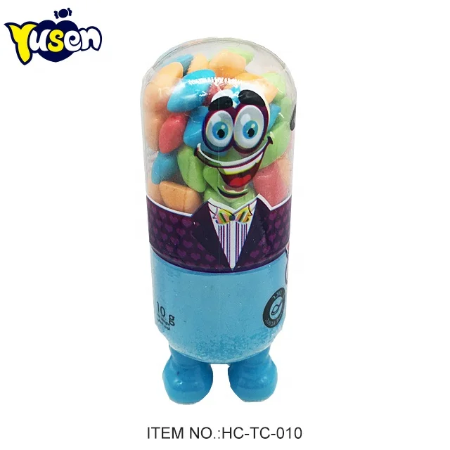 Wholesale New Item Mixed Fruit Flavor Bubble Gum Funny Cartoon Plastics Bottle Toy Candy