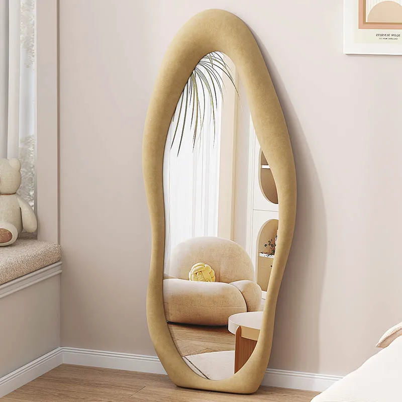 Custom home decor wall decor New design modern irregular wavy flannel mirror full length long dressing stand floor mirror miroir