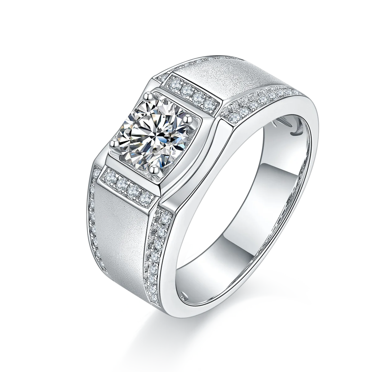 Fine Jewelry Men Silver Rings 1 ct 2 ct Round Cut D VVS1 Moissanite 925 Sterling Silver Ring