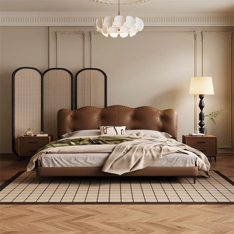 china latest design bed leather platform upholstered bedroom furniture set cheap soft beds for people