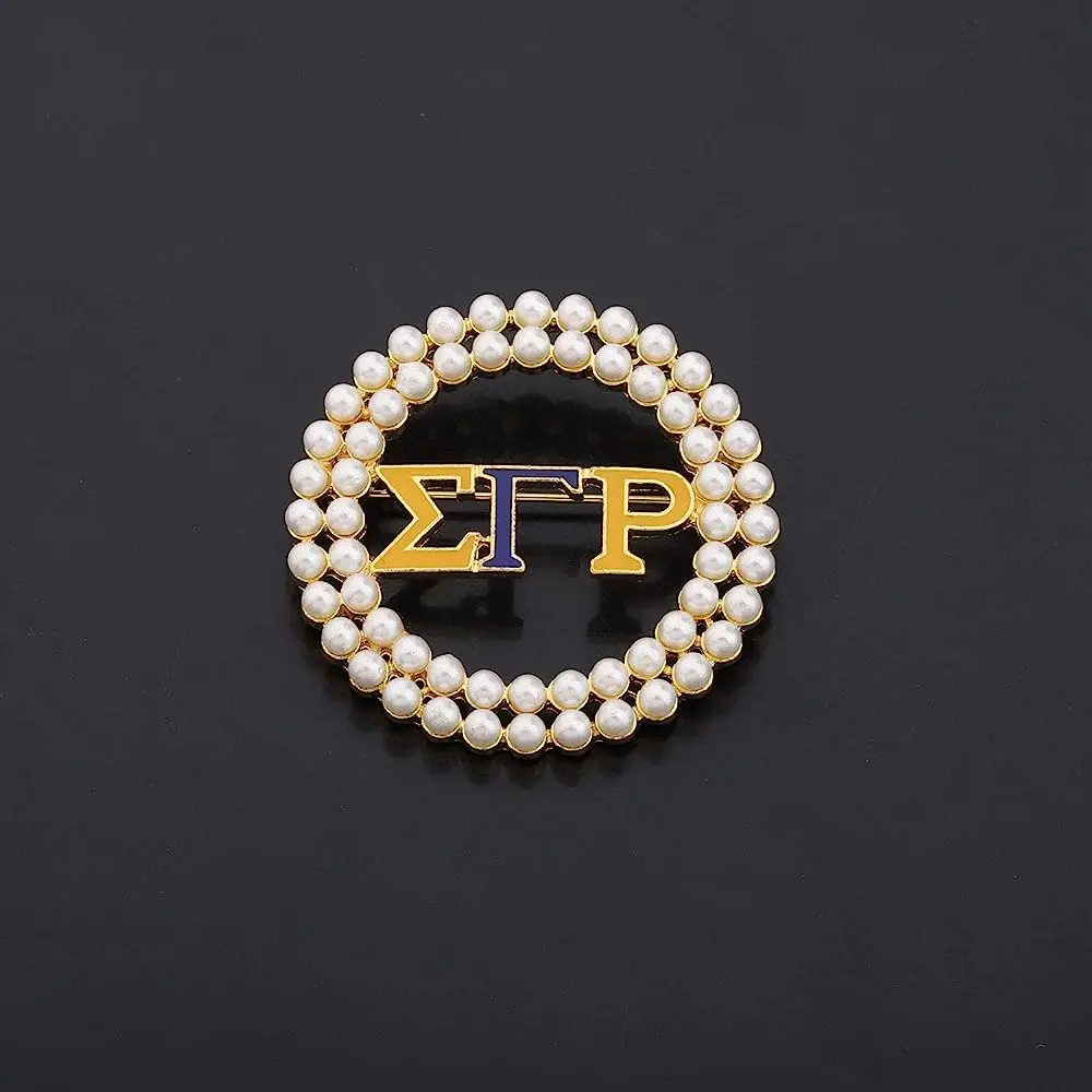 Custom Gold plated pearl sigma gamma rho brooch for women