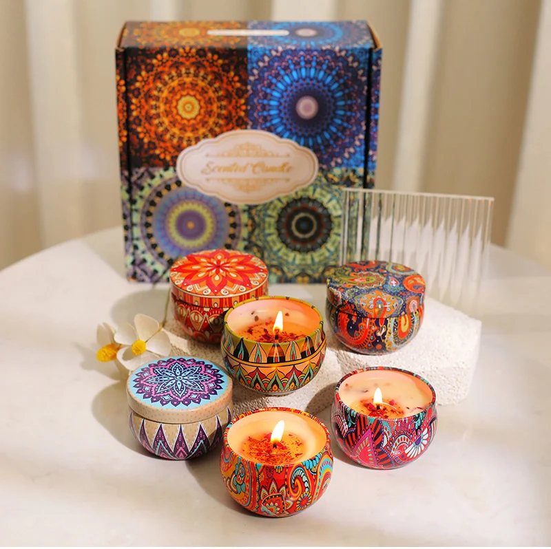 China Competitive Price Small Metal Dry Flowers Luxury Candles Wax Jars Scented Candles For Sale