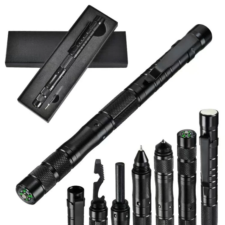 Hot Sale 7 in 1 Tactical pen outdoor multi functional equipment tools wilderness survival defense pen with compass