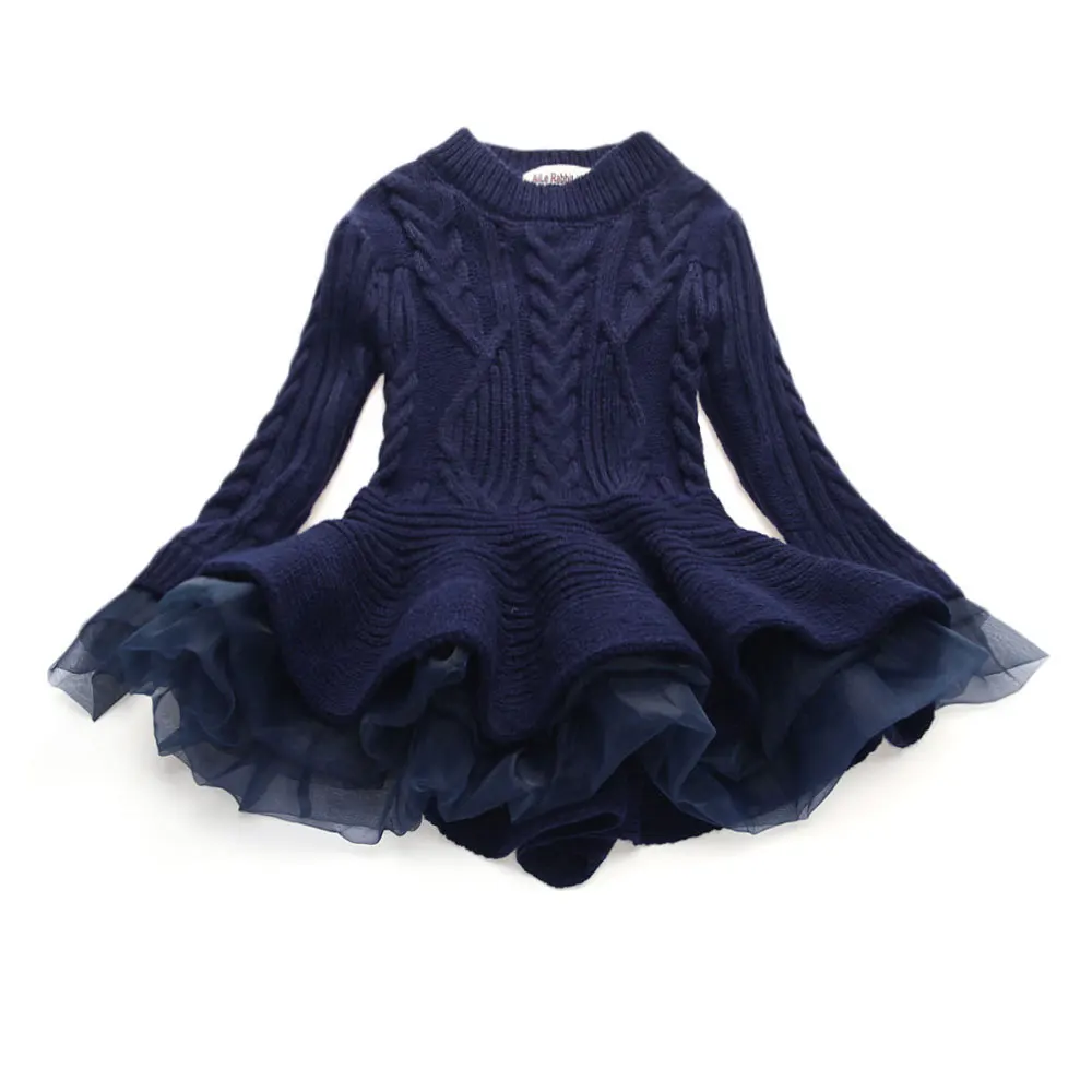 Kids New Year Clothing Christmas Party Long Sleeve Fall  Children  Girls Knitted Dress