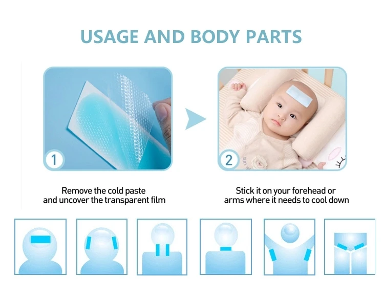 
Customized High Quality Hydrogel Antipyretic Forehead Fever Reduce Ice Cooling Gel Patches 