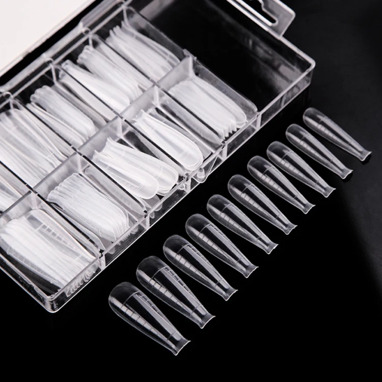 Hot Sale Stylish Transparent 100pcs Sizes Box Clear Tips Nail Crystal Full Cover Nail Tips With Scale