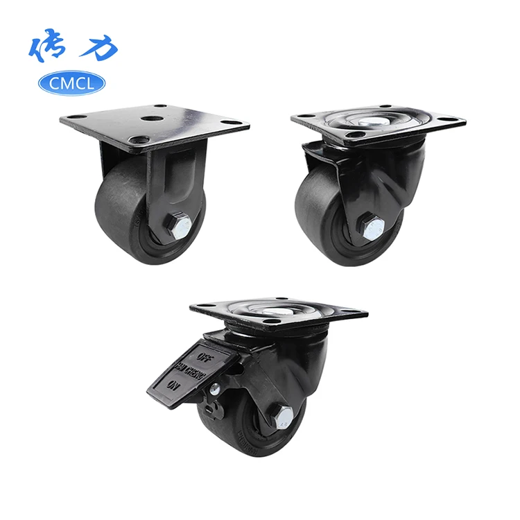 50mm 300kg high bearing black industrial smooth rotation nylon locking plate gravity heavy duty caster wheels