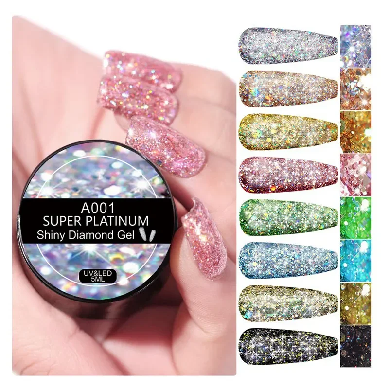 8 Colors Glitter Platinum Diamond Shining Sparkly Gel Nail Polish 3D Nail Carved Sculpture Creative Painting Gel for Nail Art