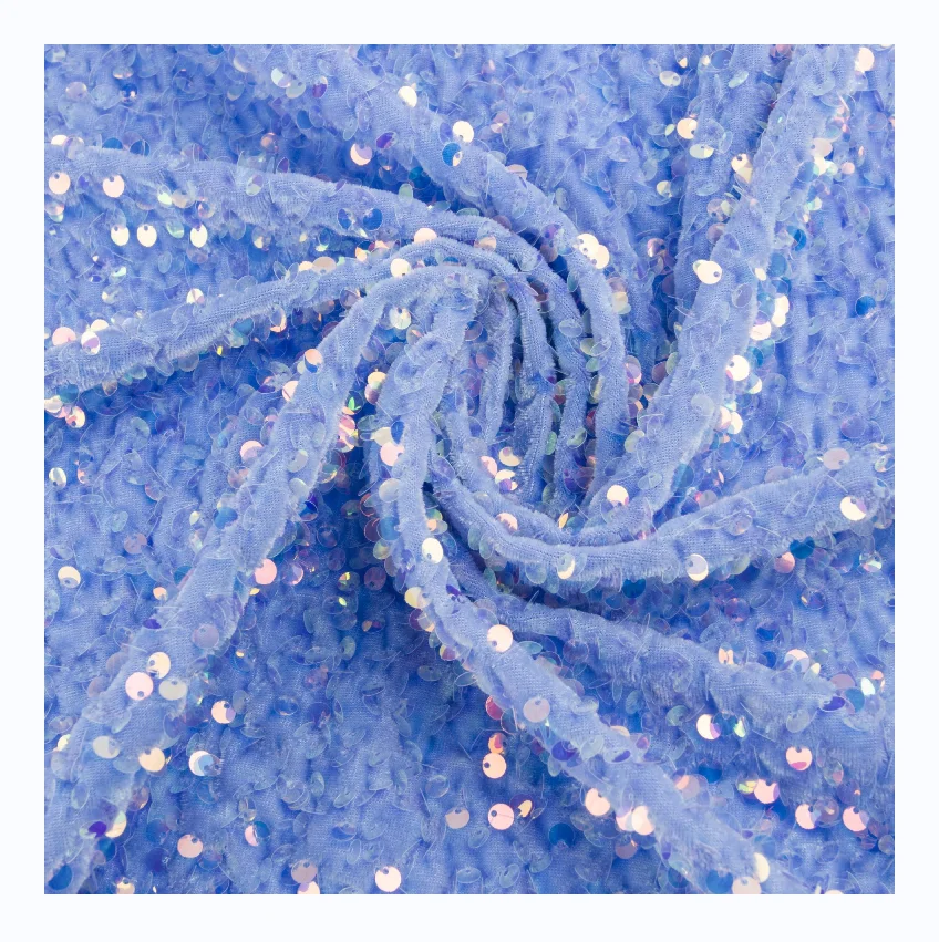 2024 custom high quality transparent scale mermaid glitter light blue sequin stretch sequin velvet fabric