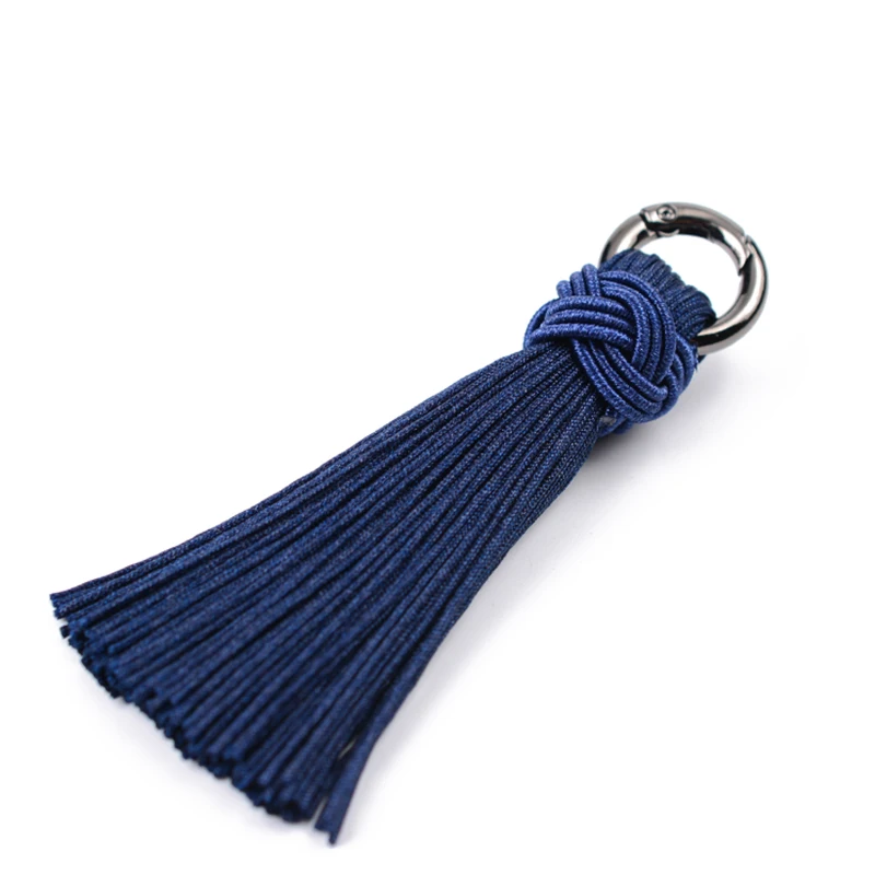 LONGJIE wholesales 10 colors 80mm  metal loop polyester keychain decorative tassel for key chain