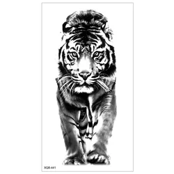 Large Tribal Lion Warrior Tiger Wolf Flower Skull Tattoo Stickers Halloween Black 3D Realistic Tatoo Animals