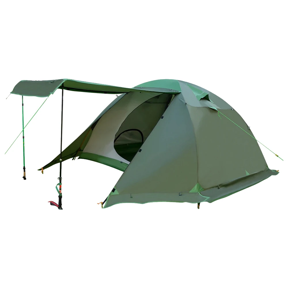 Outdoor 4 person trekking rainproof warm aluminum pole double decker camping tent