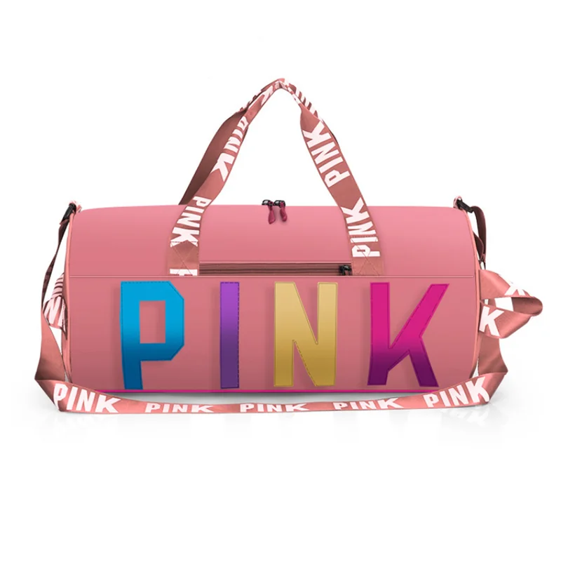 Custom Fashion Girl Outdoor Activities Travel Luggage Beach Pink Gym Sports Yoga Canvas Duffle Bag With Custom Print Logo