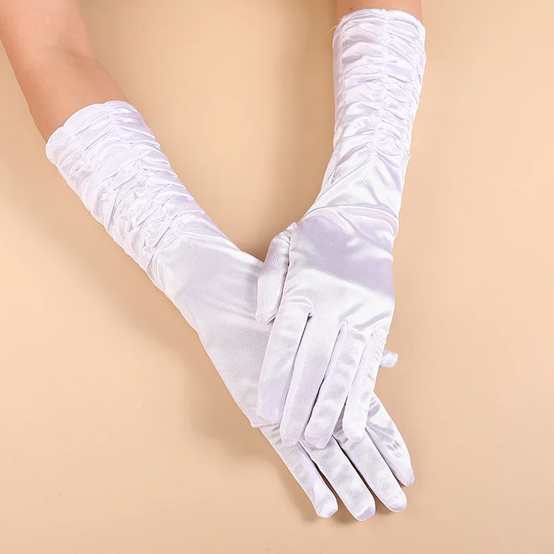 Love Party Long Satin Pleated Bridal Gloves Color Butyl Bag Finger Wedding Wedding Stage Party Fashion