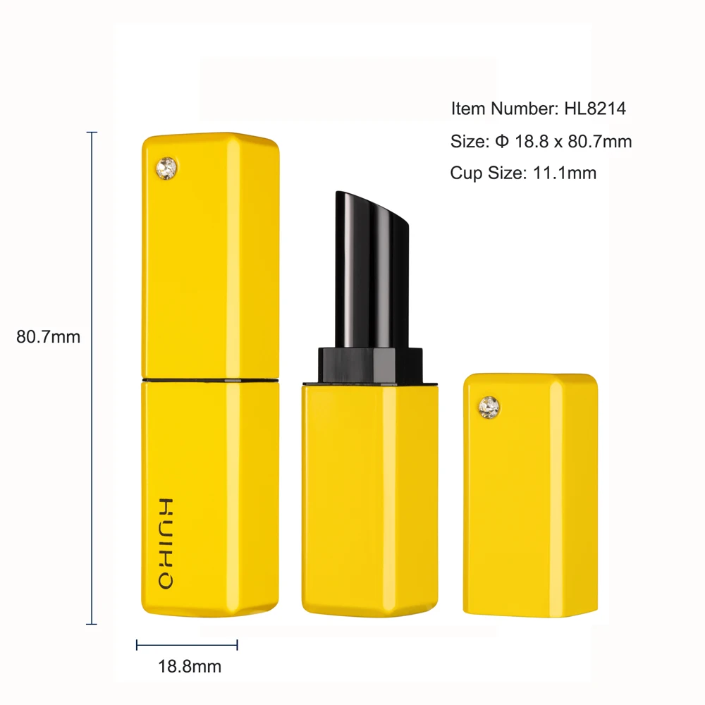 HUIHO Fashion Cute Custom Logo 11.1mm  Colorful Diamond Round Aluminum Empty Square Lipstick Container