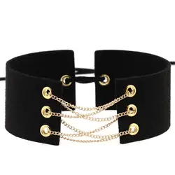 Wholesale and retail fashion street shot wide Korean flannel choker chain belt hollow alloy velvet collar necklace