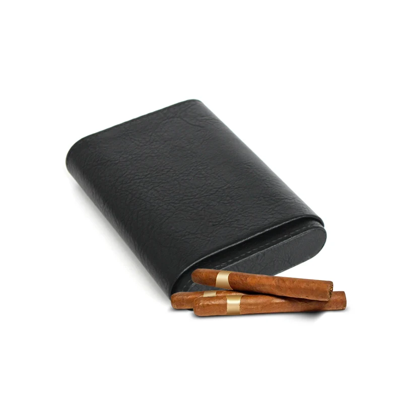 made in china custom 4-5ct leather black portable cigar humidor case wholesale smoking gift set travel cigar case
