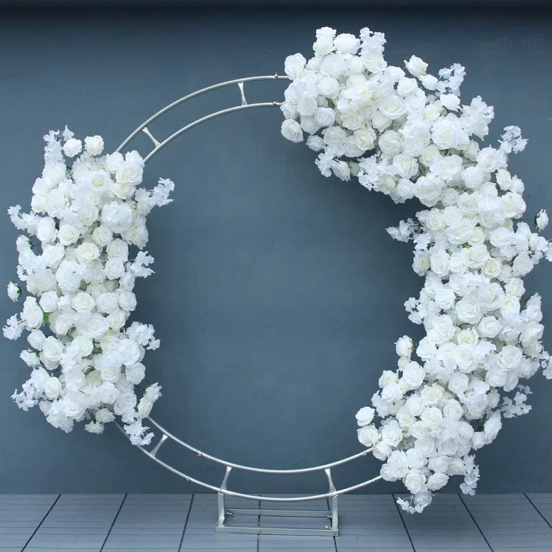 White Artificial Rose Cherry Blossom Arch Decor Hang Flower Row Wedding Backdrop Floral Arrangement Party Window Display