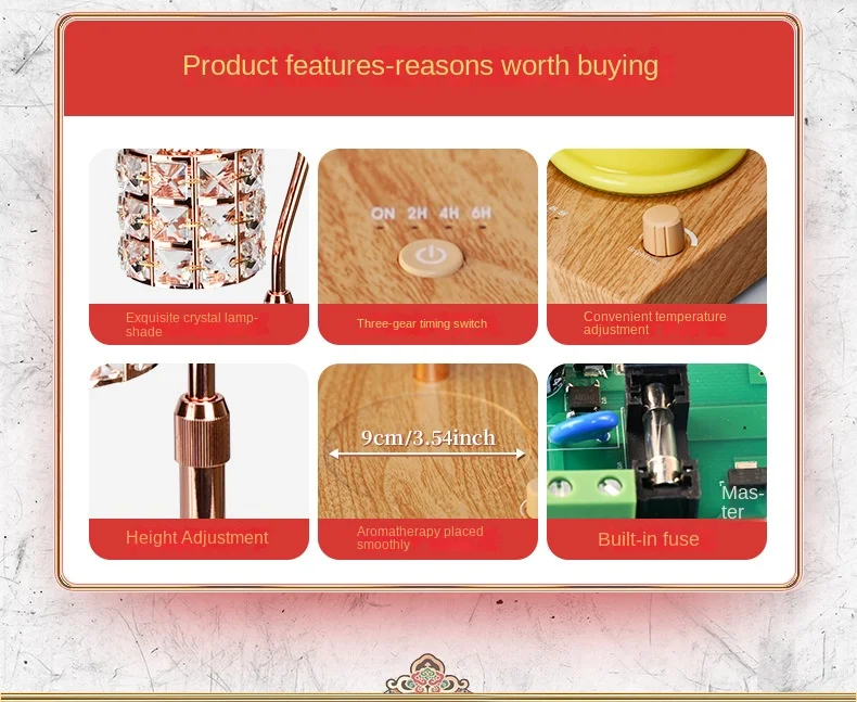 Wholesale Timing Top-down Home Office Use Elegant Crystal Lampshade Electric Candle Warmer Lamp