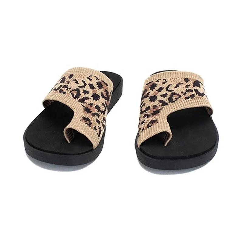New Fashion Stretch Knitted Breathable Slippers Women Ring Toe Large Size Flats Wholesale Beach Shoes
