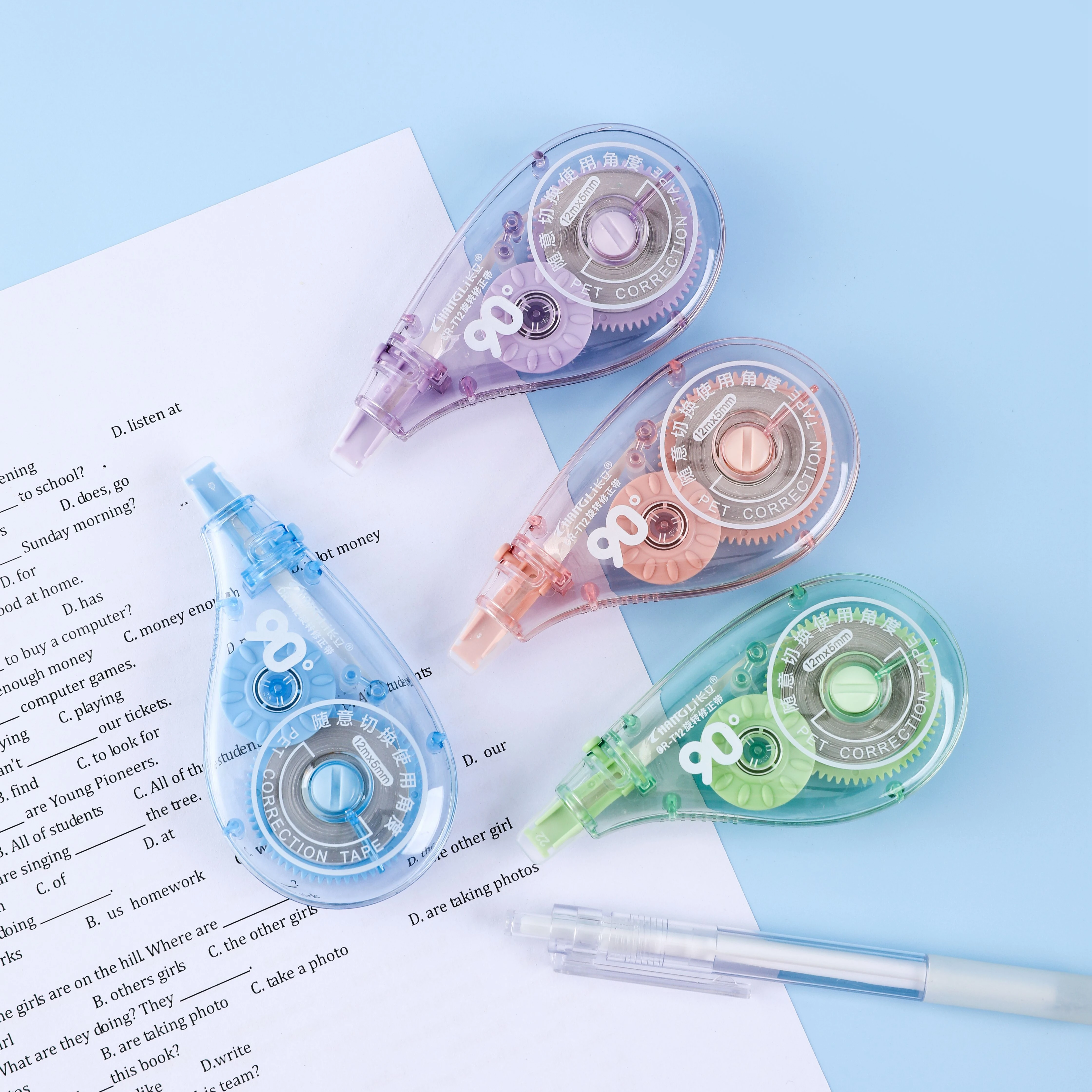 New school office stationery  student transparent customized creative plastic PET colored correction tape