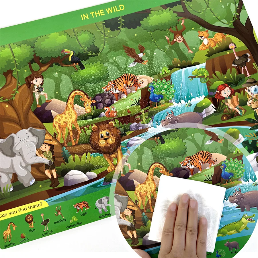 New 12 scenes Search And Find Book Reusable Write And Wipe Activity Mats Busy Book for Boys Girls