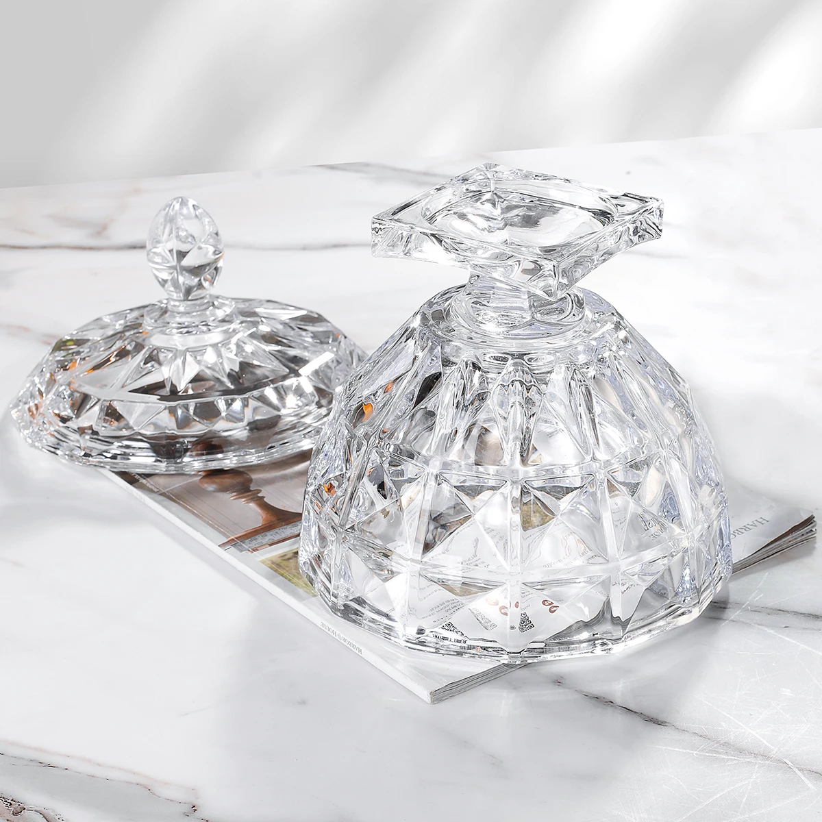 JINGHUANG crystal luxury Jeneva candy glass jars with foot wholesale glass storage containers with lids wholesale