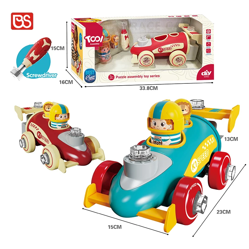 BS Brinquedos Educativos Educational Toys Diy Puzzle Free Wheel Rocket Sliding Seft Assembly Kit Farmer Car Block