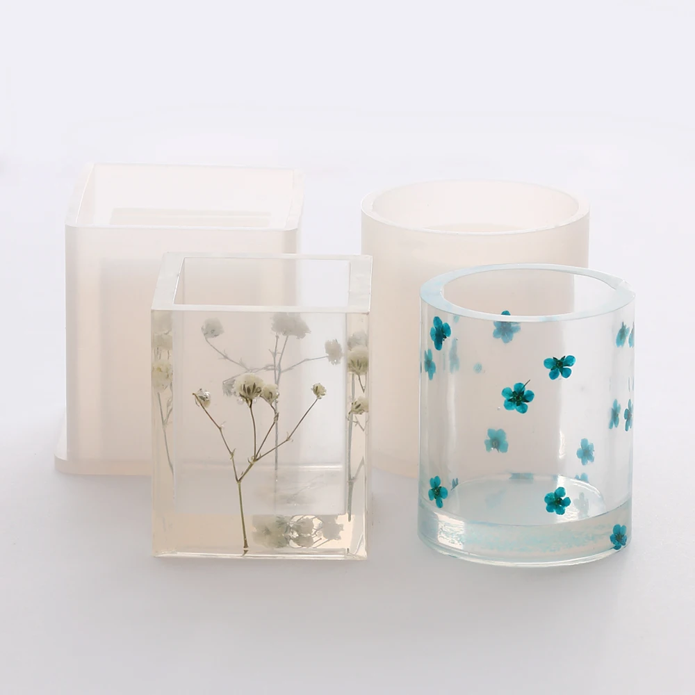 
Pen Holder Jewelry Silicone Molds Cylinder Square Resin Flower Pot DIY Cube Mould Planter Pot Candle Decoration Making 