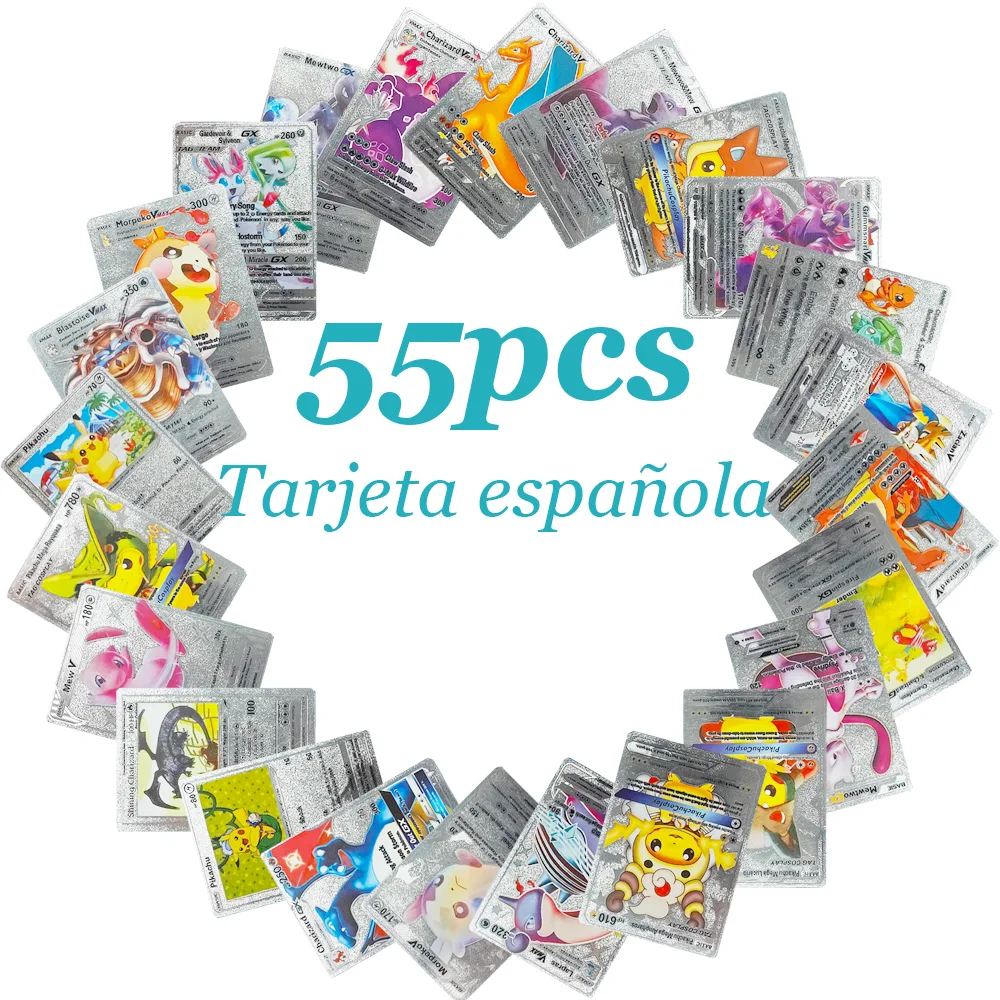 55 Tarjetas/caja Espanol  Negro Gx Vmax Tcg Estuche Comercio Doradas De Poke mon