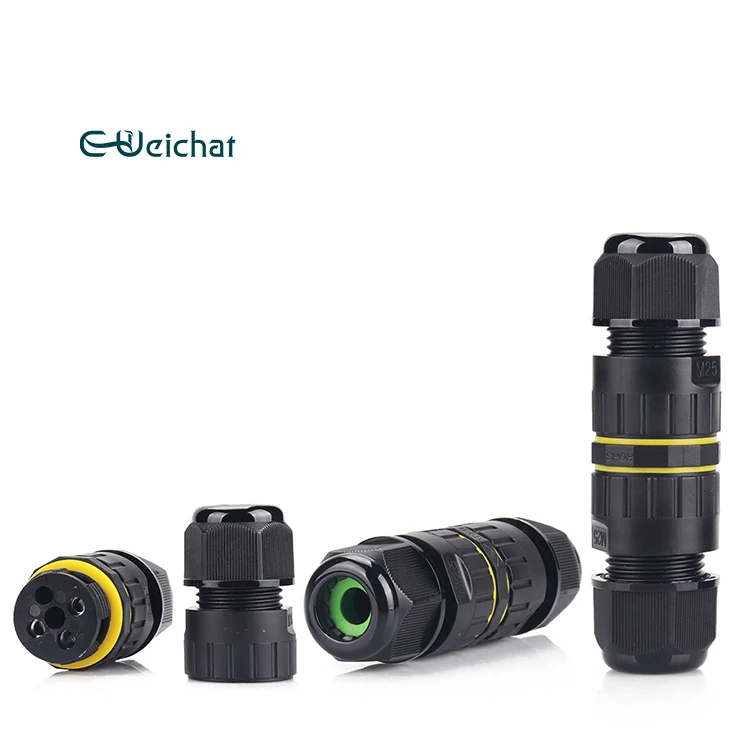 Weichat IP68 Outdoor M25 450V Round Pin Wiring Light Cable Waterproof Connector