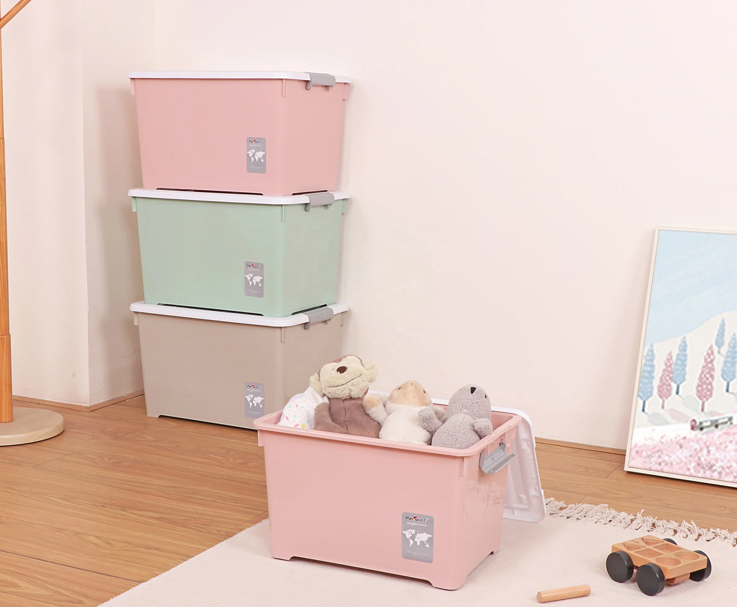 Large Capacity Multi-purpose Plastic Toy Storage Box Solid Color Storage Box with Wheels Organiser Storage Box