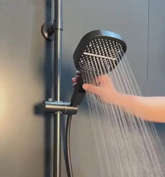 2023 Factory Direct Tiktok Sale Piano Key 5 Button Digital Display Bathroom Waterfall Rainfall Gun Metal Shower Set With Mixer