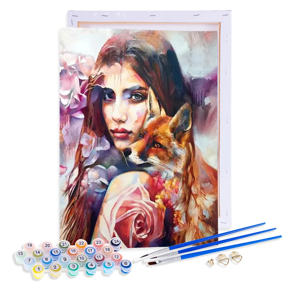 AOVIA DIY Oil Painting By Number Girl and Animal Abstract On Canvas Ready Frame Drop shipping Paint By Numbers Portrait Kits