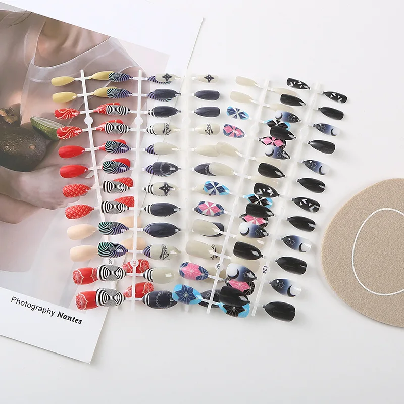 Beshain 2022 Private Label OEM 24 pc Gradient Rainbow Color Full Cover False Nail Tips Almond Press On Nails