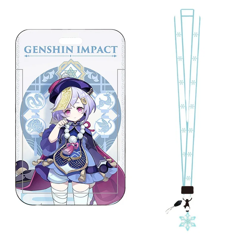 Japanese Anime Lanyards Genshin Card Case School Meal Genshin Card Holder With Lanyard
