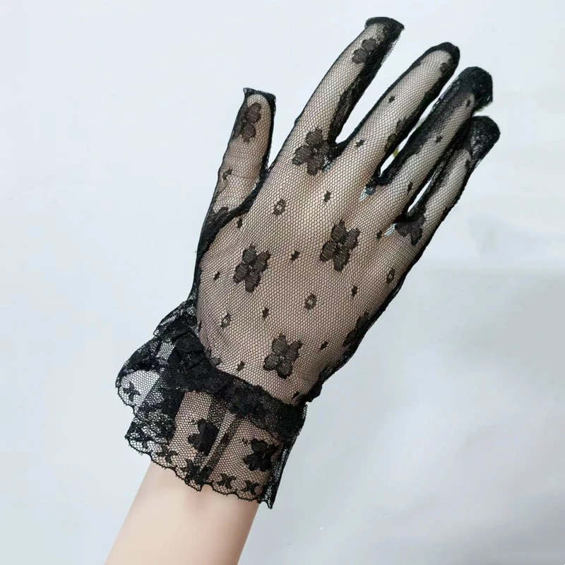 women mesh lace flower gloves wedding party bride sexy glove banquet women short flower lace gloves