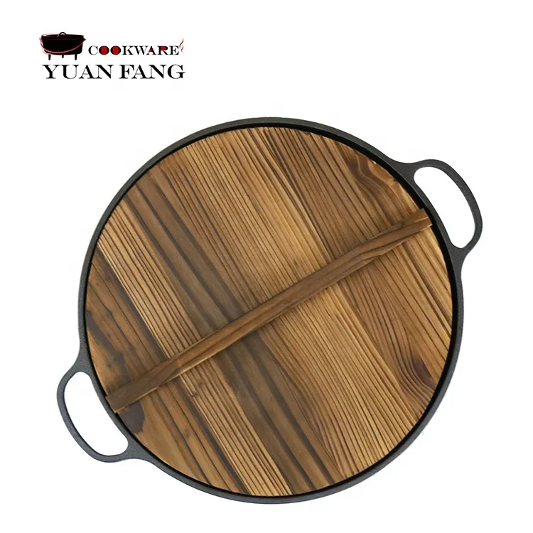 Популярный дизайн, кухонная посуда, Круглая чугунная глубокая сковорода, антипригарная сковорода для жарки, омлета, пиццы, сковорода с двумя ушами