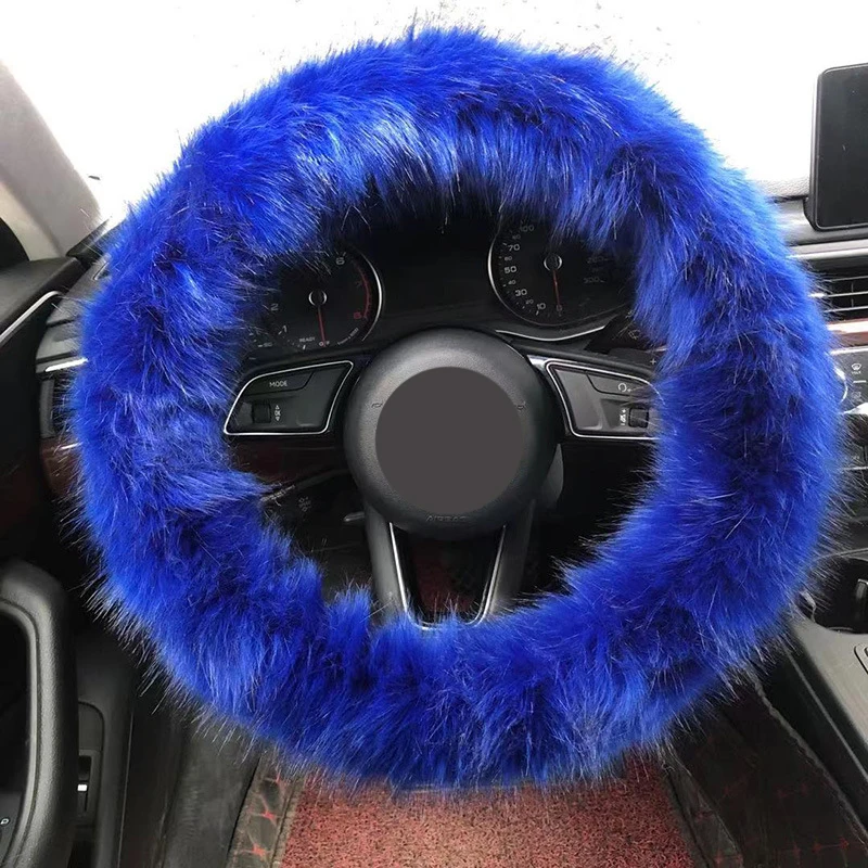 China Wholesale Winter Pure Wool Steering Wheel Cover Car Fur Leather Plush Three-Piece Soft Warm Steering Wheel Pink Cover Car